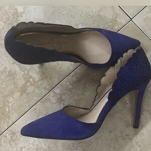 Blue suede High Heel Pointed, Closed Toe Slip On Dress Pumps